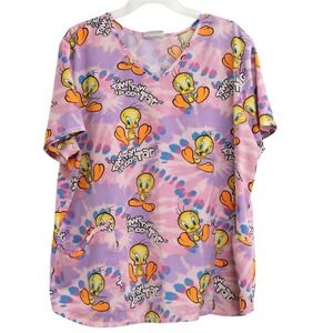 Looney Tunes Tweety Bird Tie Dye Scrub Top XL Pediatric Healthcare Fun Scrubs